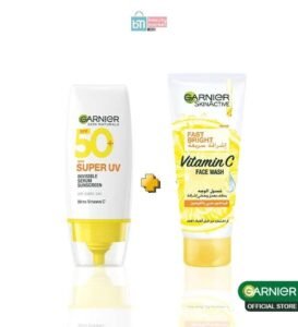 Garnier super uv invisible serum sunscreen spf 50 pa++++ uva/b + gel nettoyant fast bright