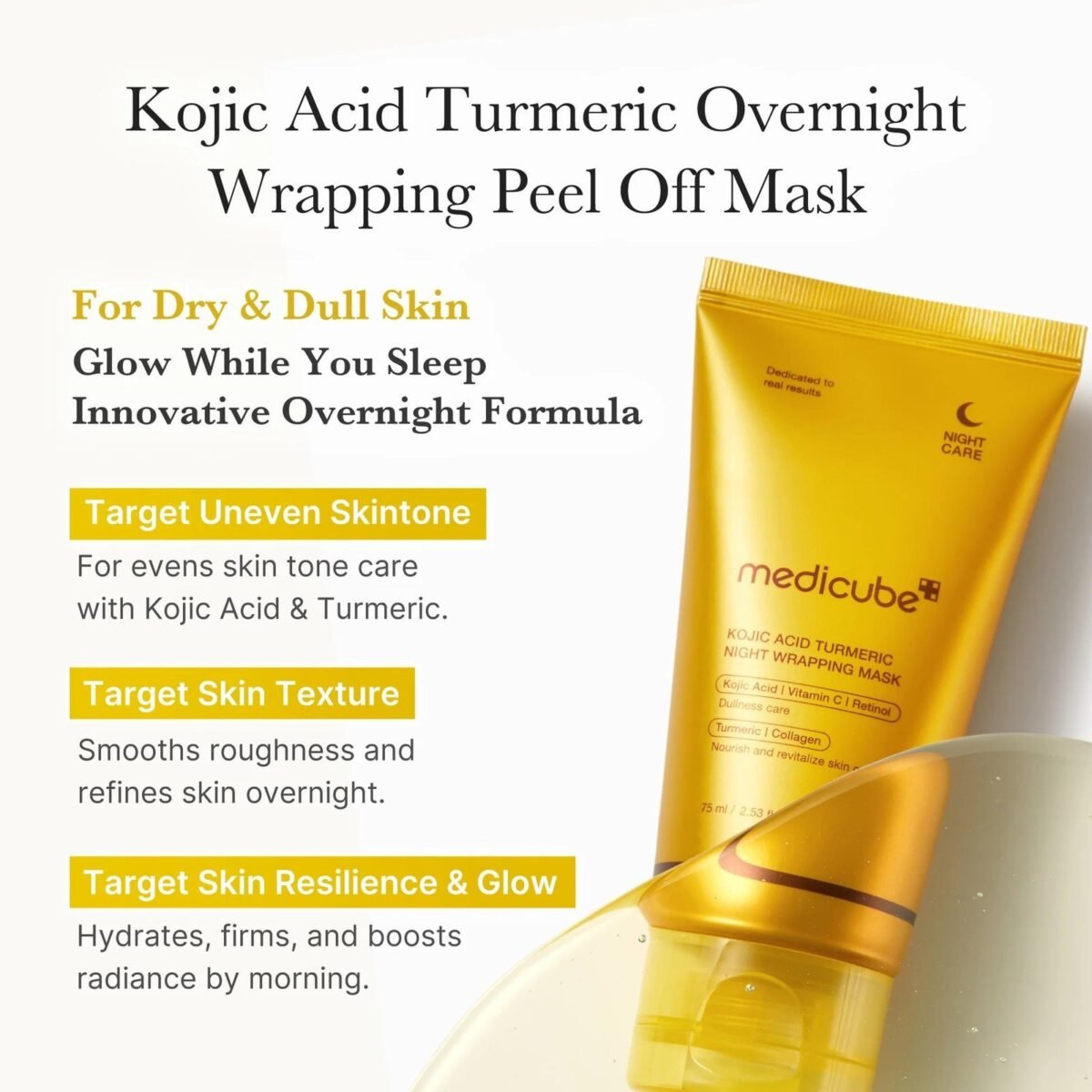 MEDICUBE KOJIC ACID TURMERIC NIGHT WRAPPING MASK 75 ML – Image 3