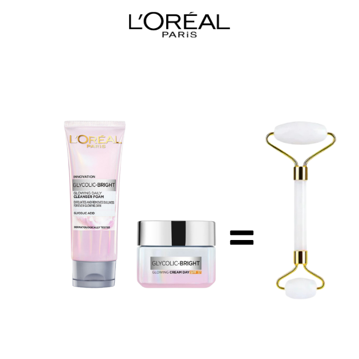 6111041182519_1-4.png L'Oréal paris GEL WASH GLYCO BRIGHT 100ML + CREAM JOUR GLYCO BRIGHT 50ML = Roller OFFERT – Image 1