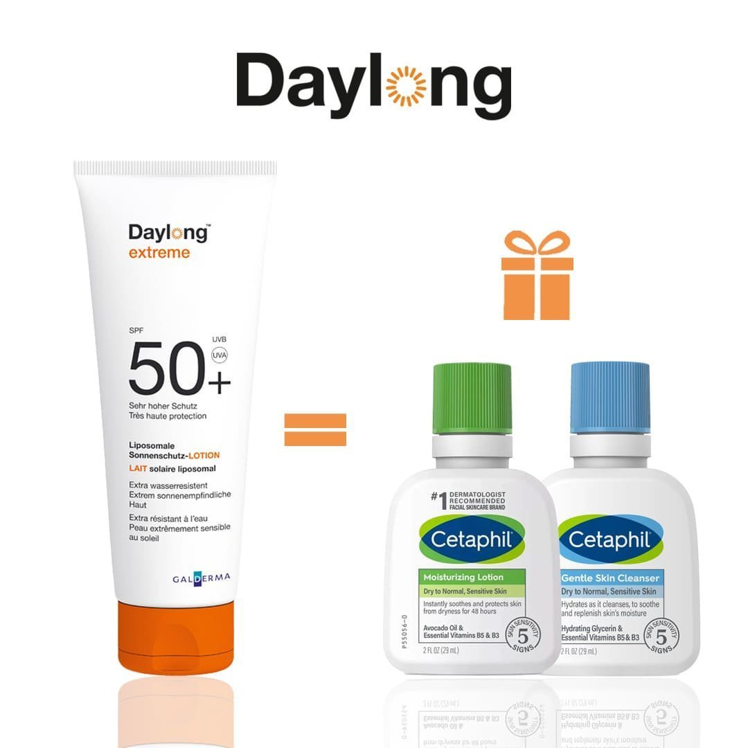 DAYLONGR.jpg Daylong Extrême Lait Solaire Liposomal Spf50 100ml = Lotion 29ML + Nettoyant 29ML OFFERTS – Image 1