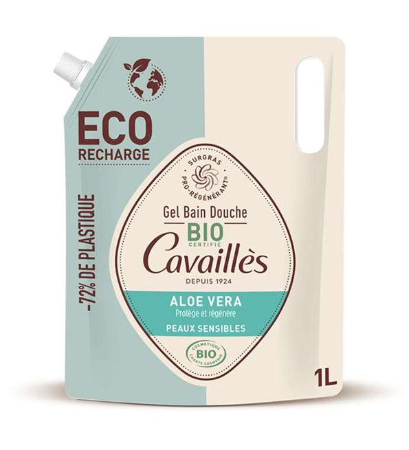 HGHJGJUH.png CAVAILLES GEL BAIN ET DOUCHE BIO ALOE VERA ECO RECHARGE 1 L – Image 1