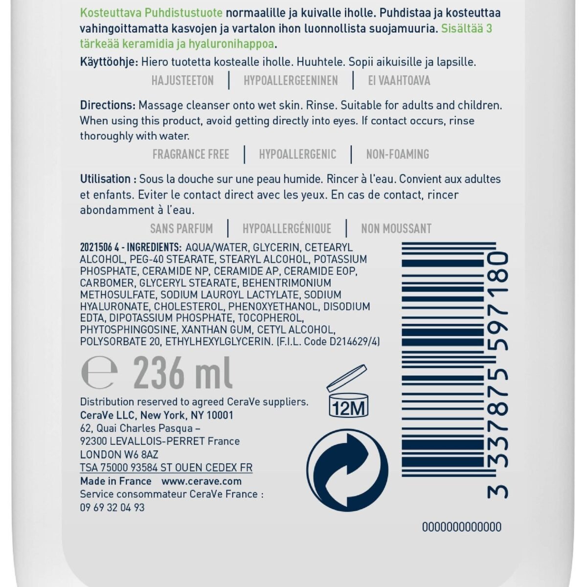 CERAVE CREME LAVANTE HYDRATANTE 236 ML – Image 3