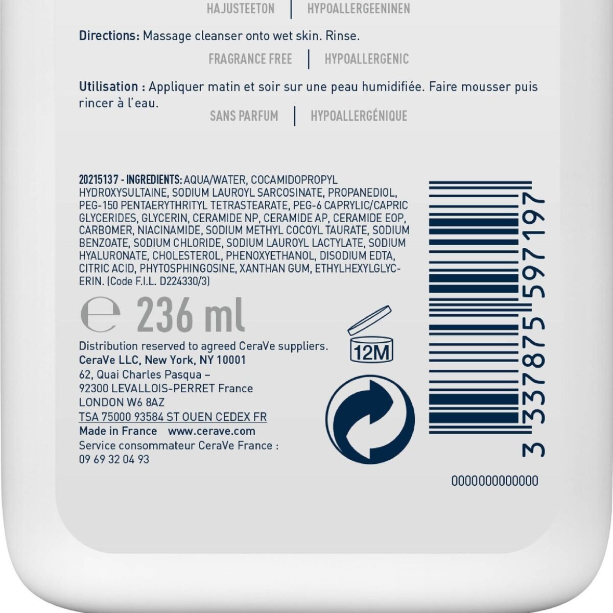 CERAVE GEL MOUSSANT PEAUX NORMALES A GRASSES 236 ML – Image 4