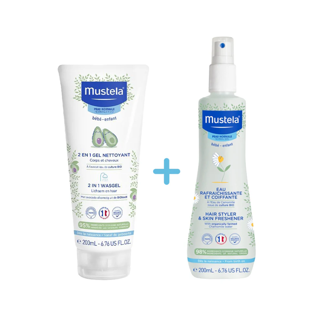 MUSRFG.png Mustela Gel Nettoyant 2 En 1 – 200 Ml + Eau Rafraîchissante Et Coiffante Pour Bébé – 200 Ml – Image 1