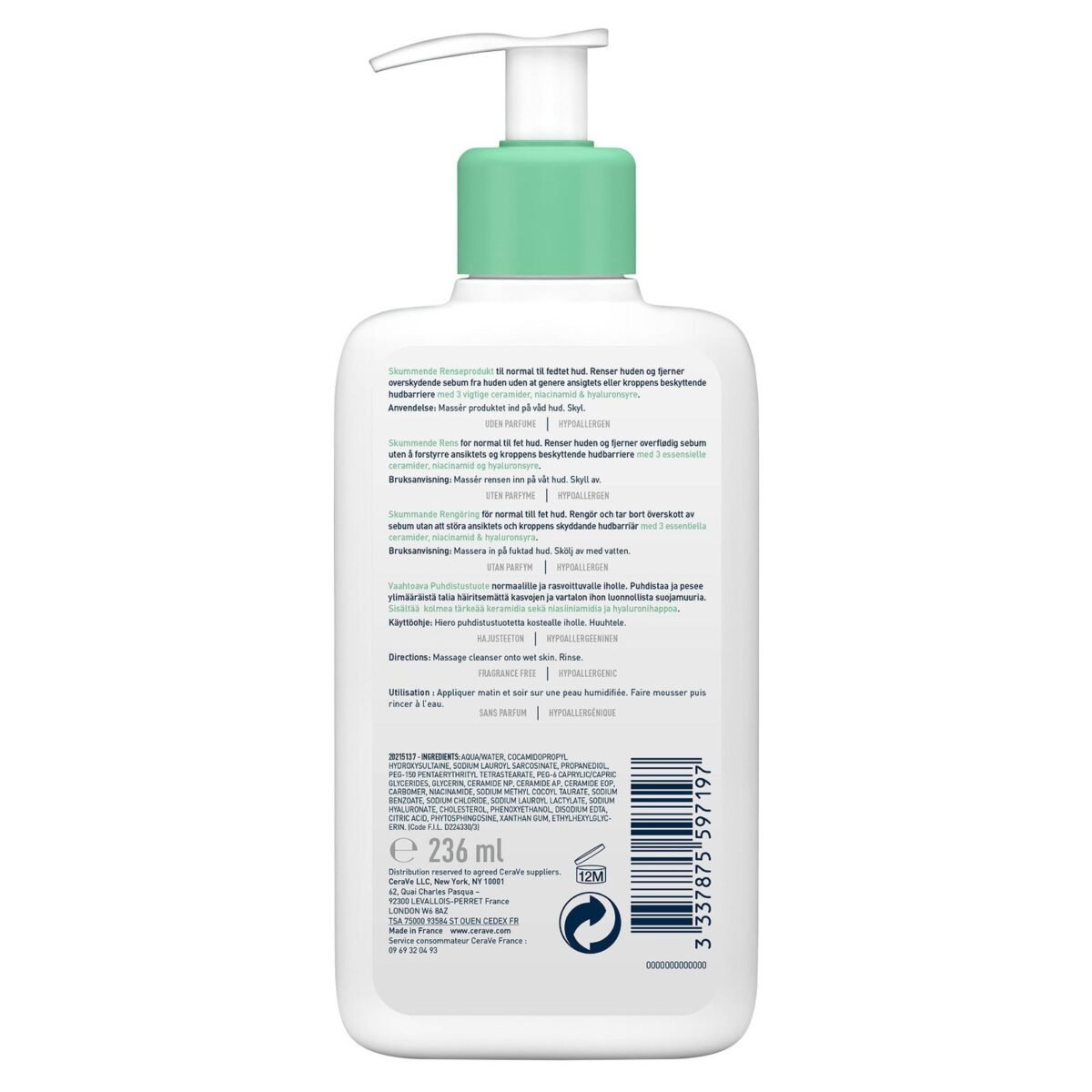 CERAVE GEL MOUSSANT PEAUX NORMALES A GRASSES 236 ML – Image 3