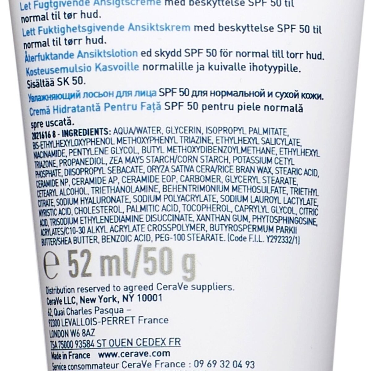 CERAVE CREME HYDRATANTE VISAGE SPF 50 52 ML – Image 3