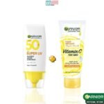 Garnier super uv invisible serum sunscreen spf 50 pa++++ uva/b + gel nettoyant fast bright