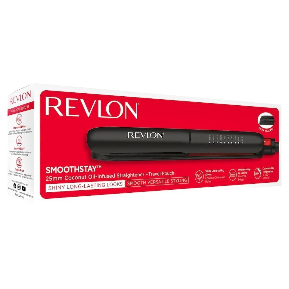 d575f155-c8d6-4163-82e9-bd626457a3f0_753336925_1-1.jpg Revlon Smoothstay Coconut Oil Infused Hair Straightener - Black – Image 1