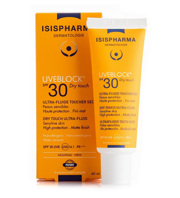 drytouch.png ISIS PHARMA UVEBLOCK ULTRA FLUIDE TOUCHER SEC SPF30 40ML – Image 1