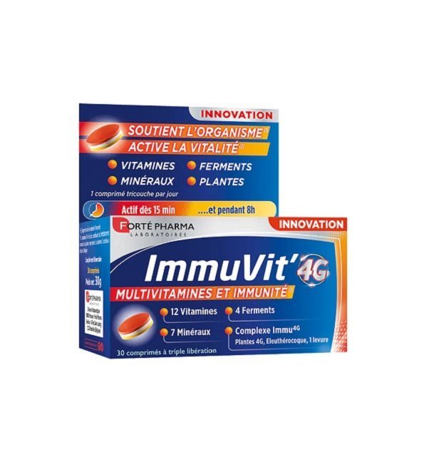 immuvit-4G-energie-immunite-vitamines-fortepharma.jpg Forte Pharma IMMUVIT’4G Multivitamines et Immunité 30 Comprimès – Image 1