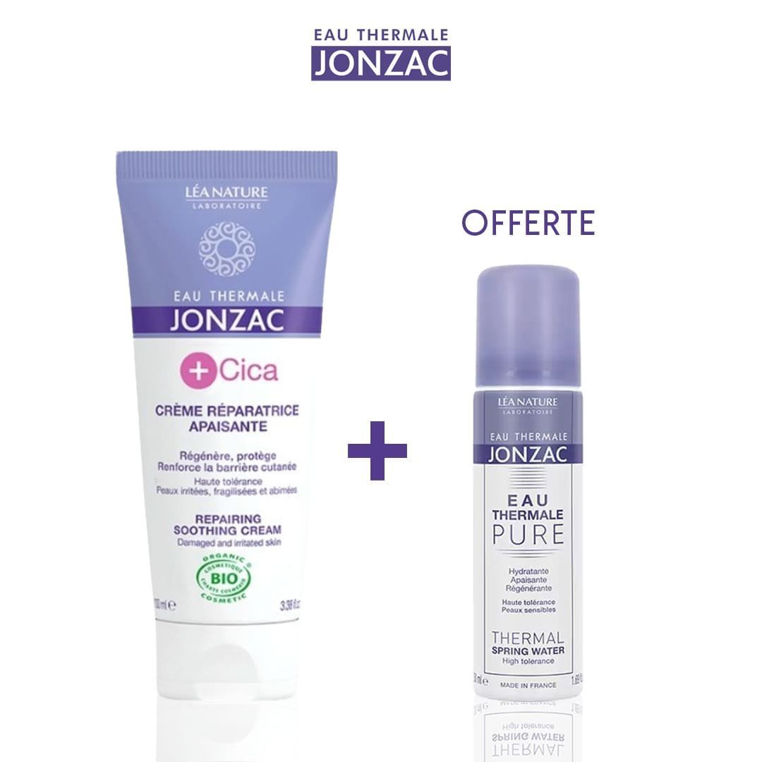 jonzac_EAU_TH.jpg Jonzac +Cica Crème Réparatrice Apaisante Bio – 100ml = Eau Thermale 50ml OFFERTE – Image 1