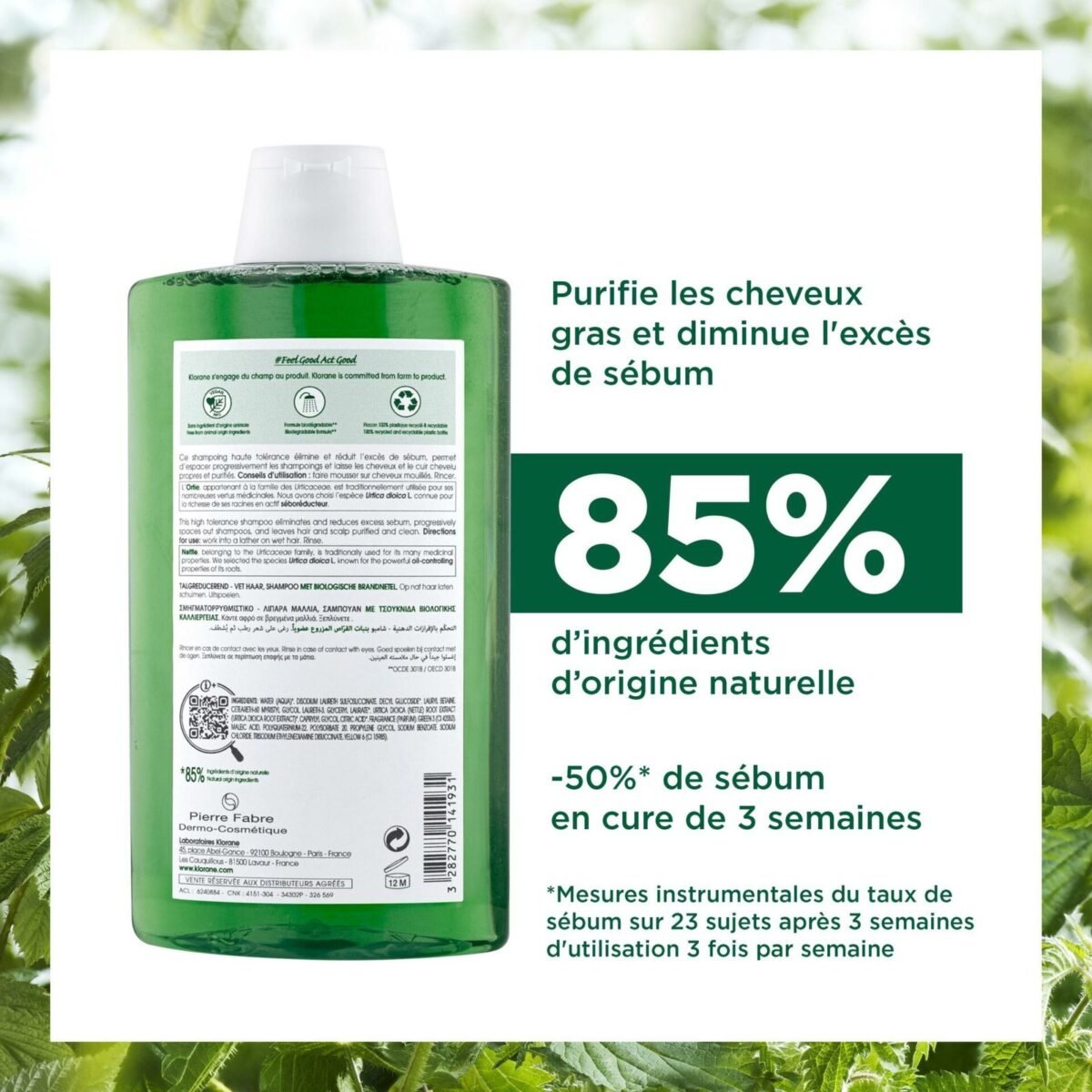 Klorane – Shampoing Séboréducteur à l&rsquo;Ortie BIO – Cheveux gras 400 ml – Image 3