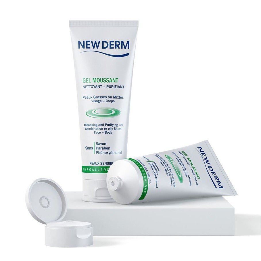 GEL-MOUSSANT-Peaux-sensibles-1.jpg NEW DERM GEL MOUSSANT PURIFIANT 250 ML – Image 1