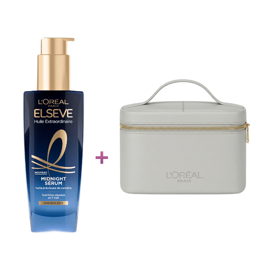 Loreal-Serum-Midnight-100mlTrousse.png L’Oreal Paris Elseve Serum Huile Extraordinaire Midnight 100ml + Trousse – Image 1