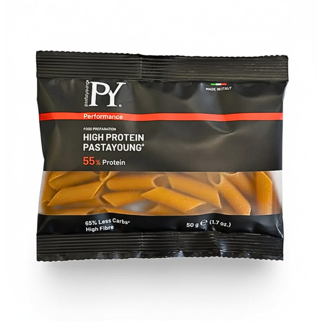 PY-Penne-Regate-Protein-55-50g.png Pasta Young Penne Regate Protein 55% 50g – Image 1