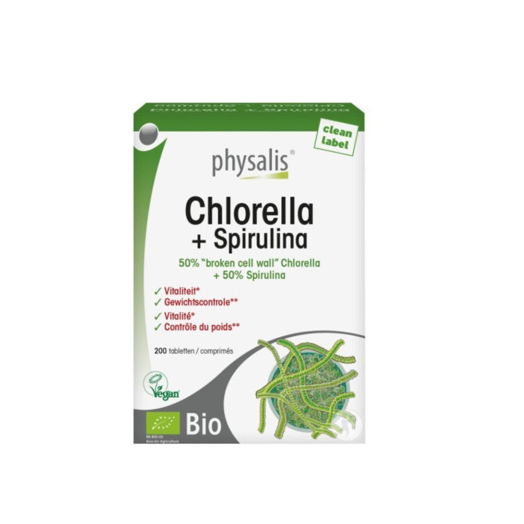 Physalis-Chlorella-spirulina-200-cps.jpg Physalis Chlorella + Spirulina 200 Comprimes – Image 1