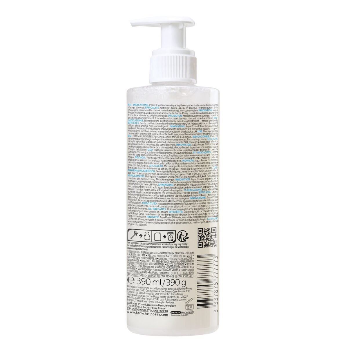 La-Roche-Posay EFFACLAR H ISO-BIOME Crème Nettoyante | Peau sèche à tendance acnéique | 390ml – Image 3
